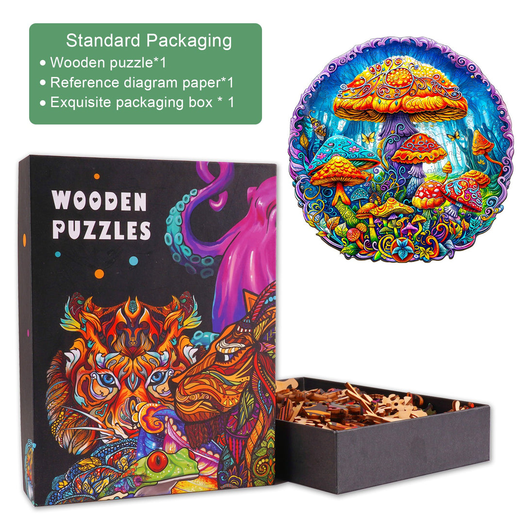 Magical mushrooms Wooden Jigsaw Puzzle-Woodbests