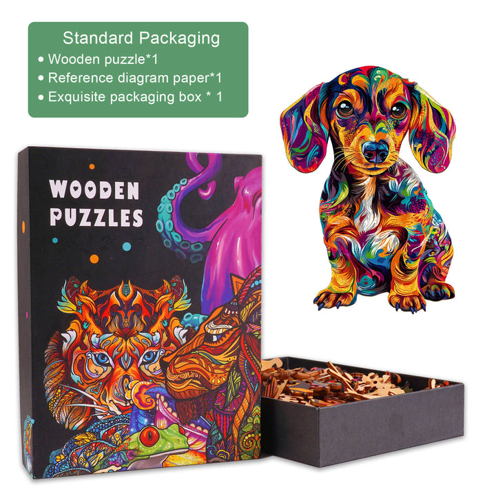 Colorful Dachshund-2 Wooden Jigsaw Puzzle