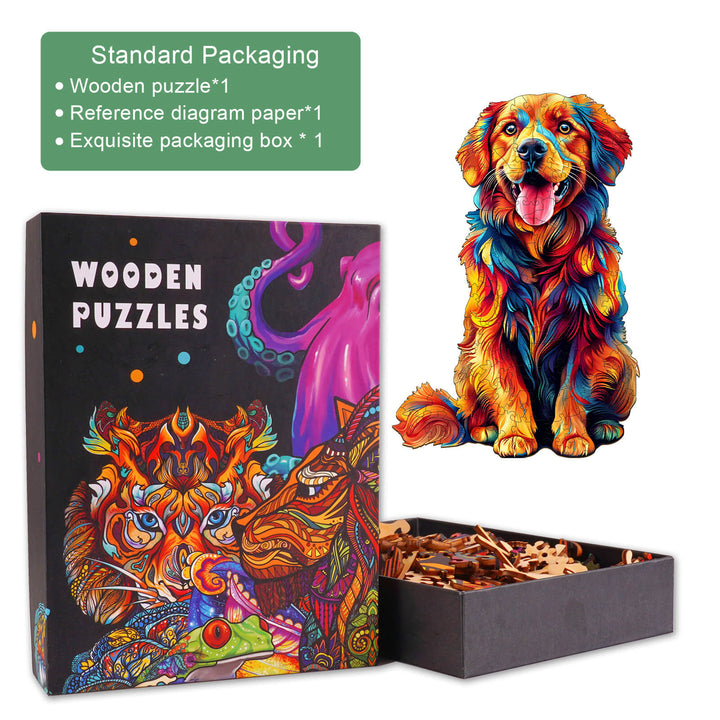 Colorful Golden Retriever Wooden Jigsaw Puzzle