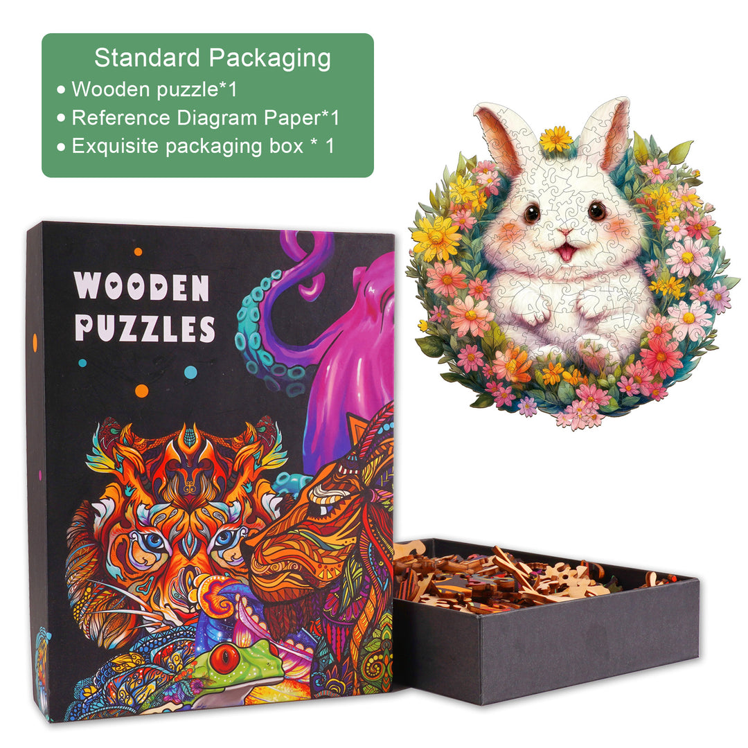  Fluffy Rabbit Wooden Jigsaw Puzzle-Woodbests