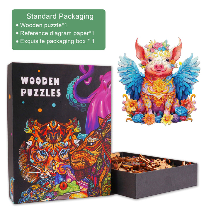 Angel Pig Wooden Jigsaw Puzzle-Woodbests