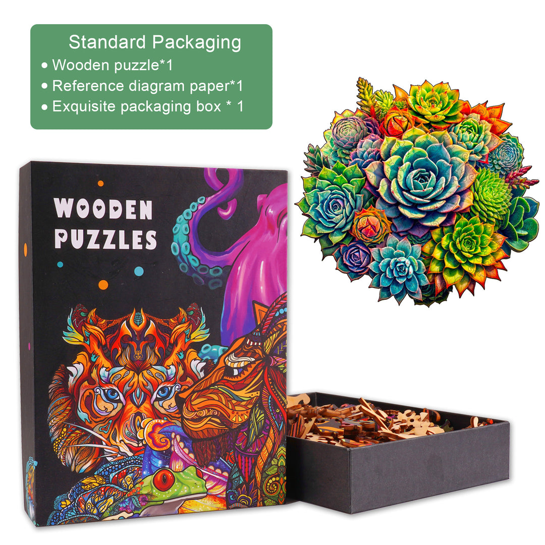 Succulent Plants-3 Wooden Jigsaw Puzzle-Woodbests