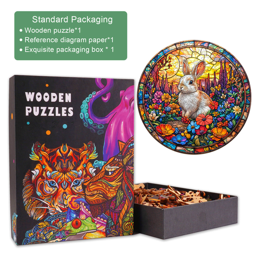 Flower Field Rabbit Wooden Jigsaw Puzzle