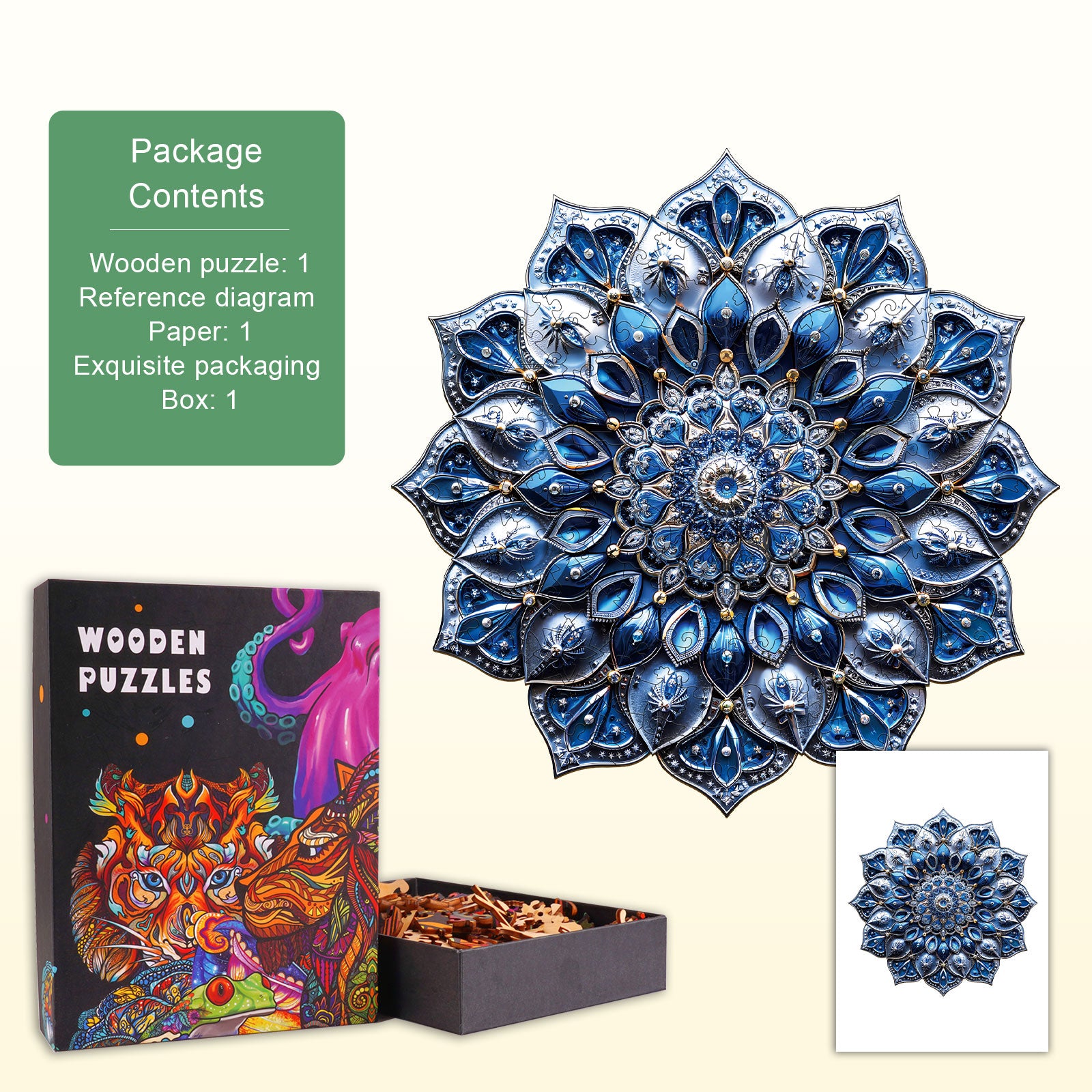 Blue Mandala Wooden Jigsaw Puzzle