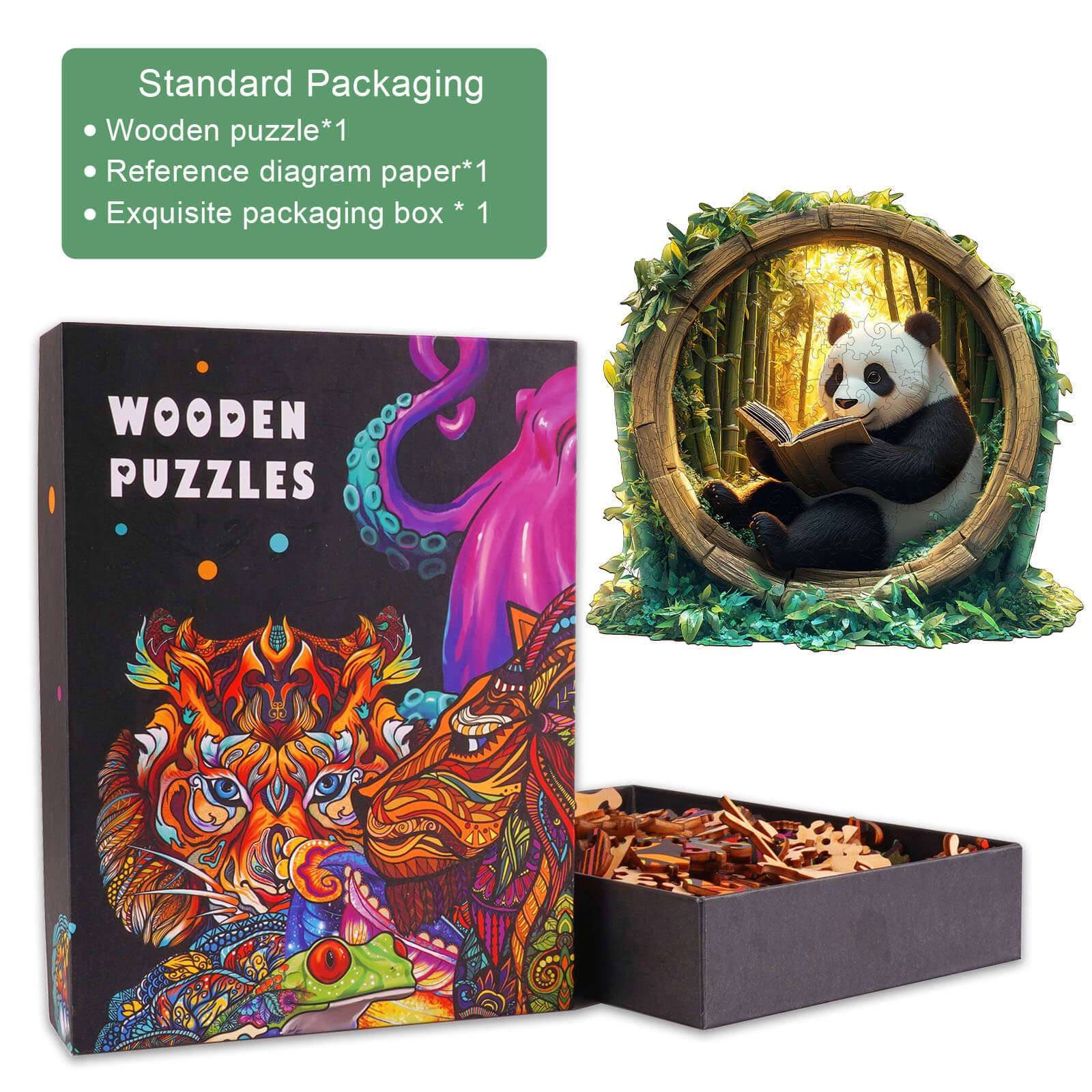 NatoCraft Premium Wooden Jigsaw cheapest Puzzle, Panda Wooden Puzzles for Kids and Adults, Unique Games forFamily Timing, Panda Munches Bamboo