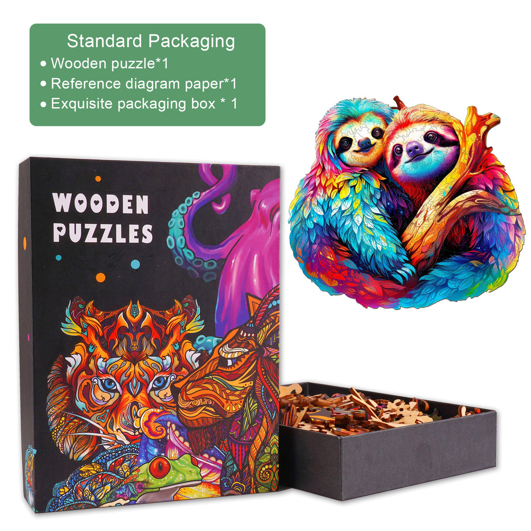Sloth Couple Wooden Jigsaw Puzzle-Woodbests