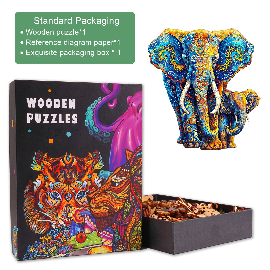 Elephant Family-2 Wooden Jigsaw Puzzle-Woodbests