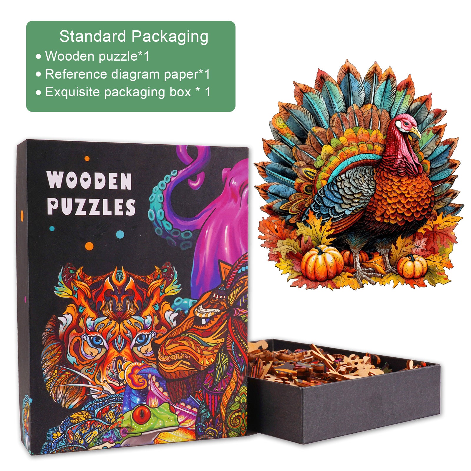 Colorful Turkey Wooden Jigsaw Puzzle-Woodbests