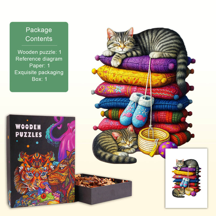 pillow kitten Wooden Jigsaw Puzzle