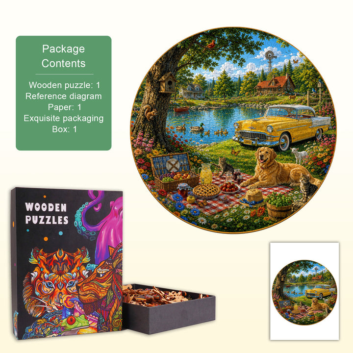 Picnic by the Lake Wooden Jigsaw Puzzle
