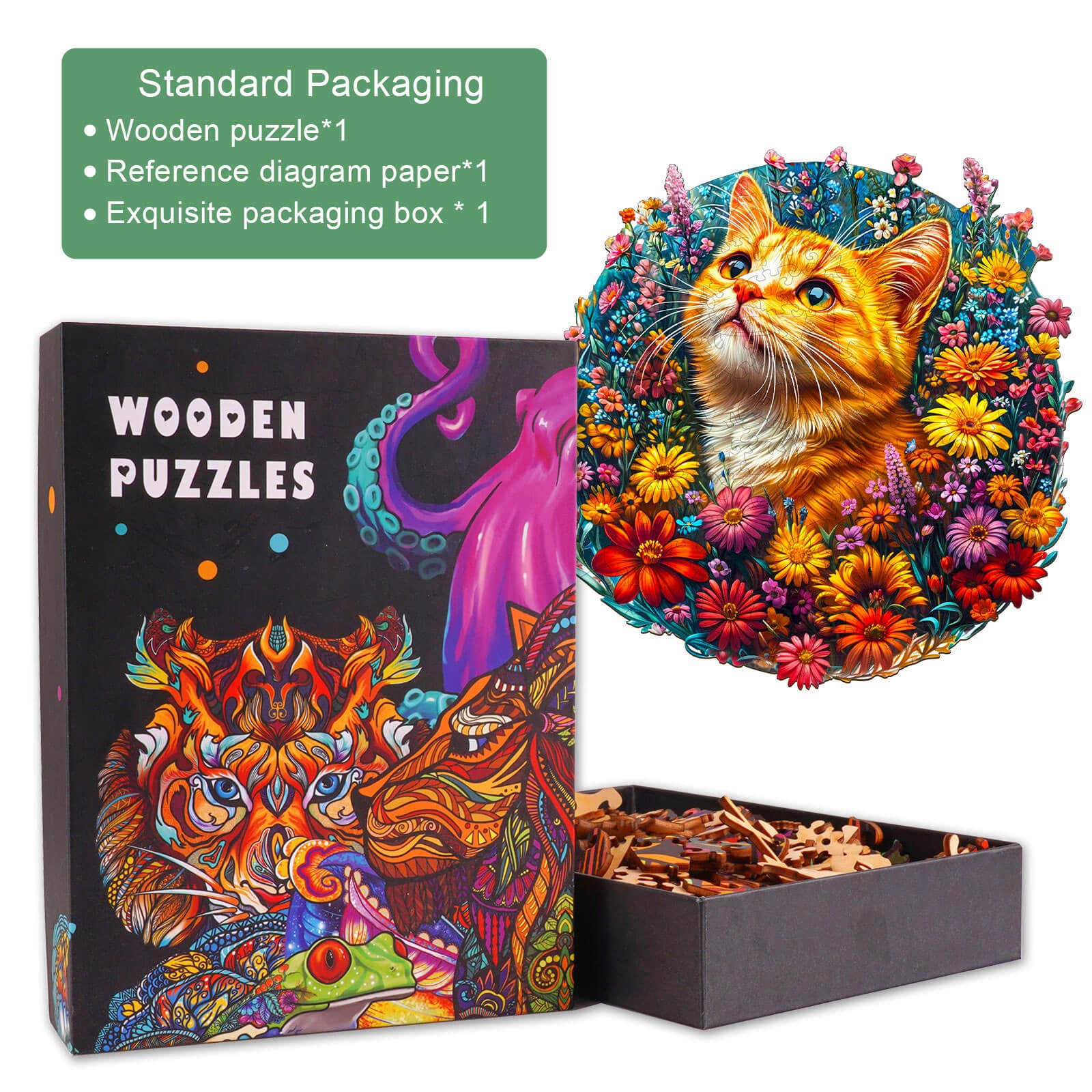 Cat in Flowers Wooden Jigsaw Puzzle