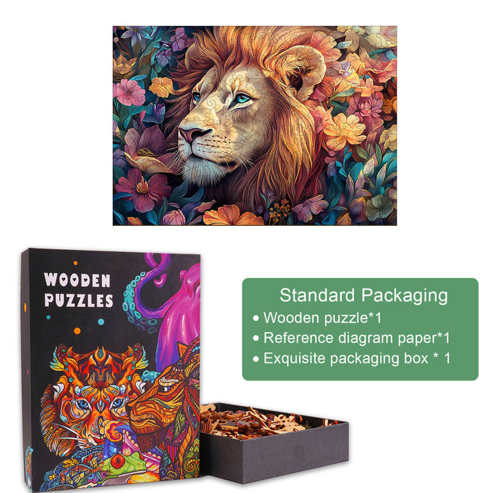 Blossom-Kissed Lion-1 Wooden Jigsaw Puzzle