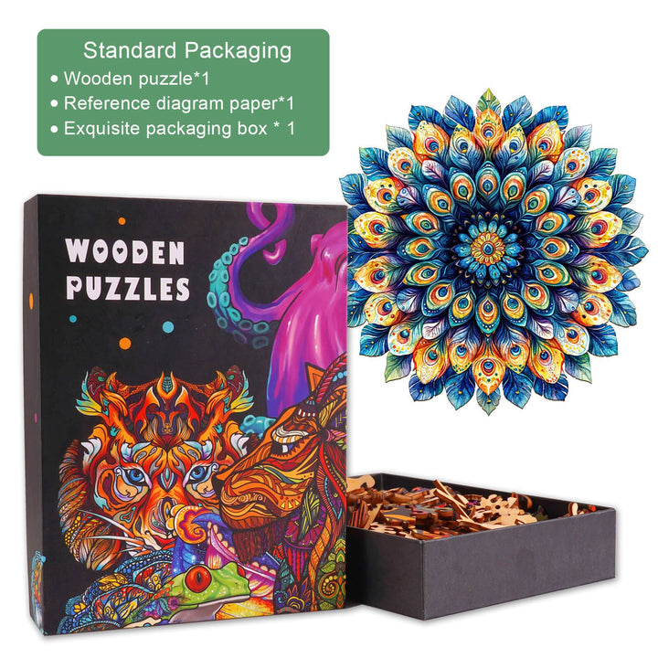 Peacock Feather Mandala Wooden Jigsaw Puzzle