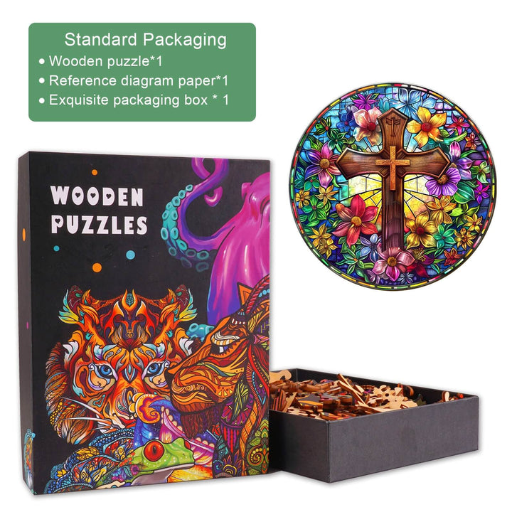 Stained Glass Cross Wooden Jigsaw Puzzle