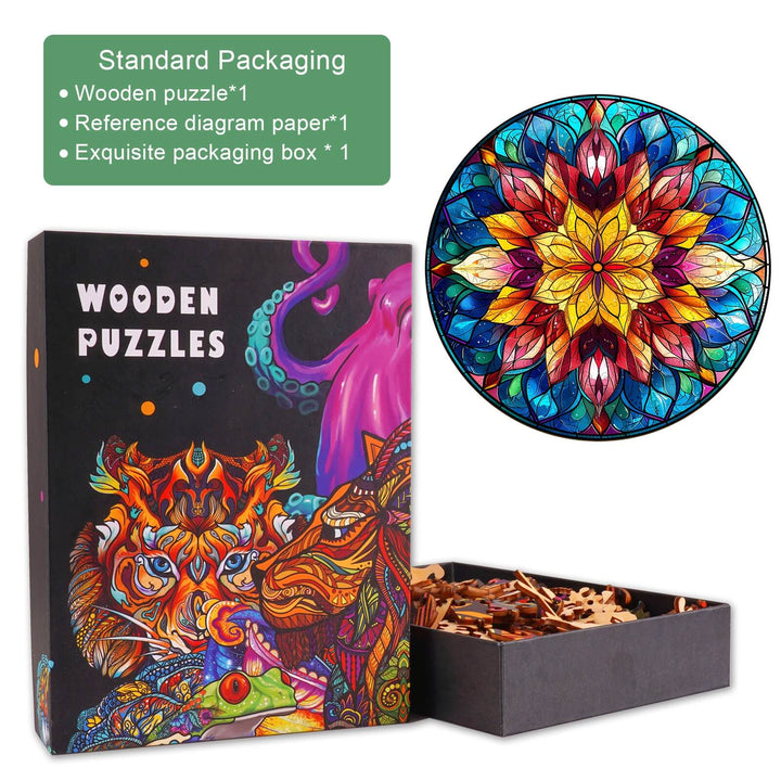 Stained Glass Mandala Wooden Jigsaw Puzzle