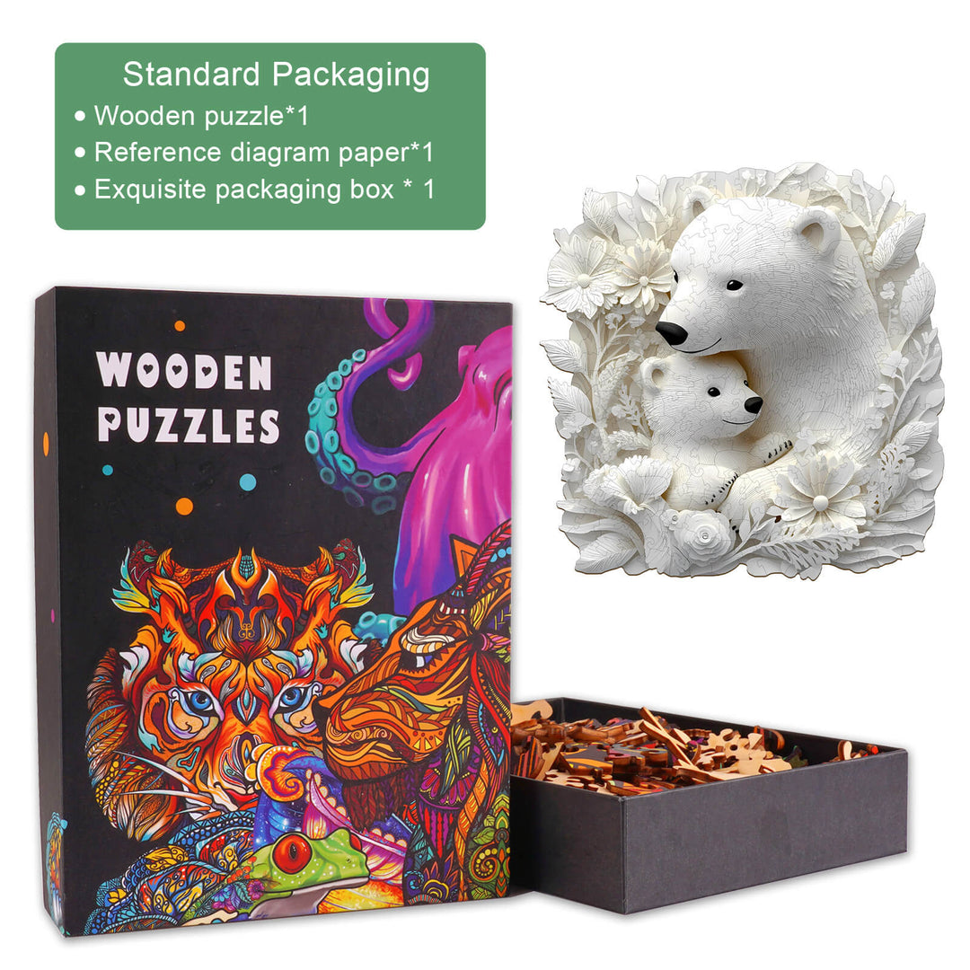 3D Parent Child Polar Bear Wooden Jigsaw Puzzle