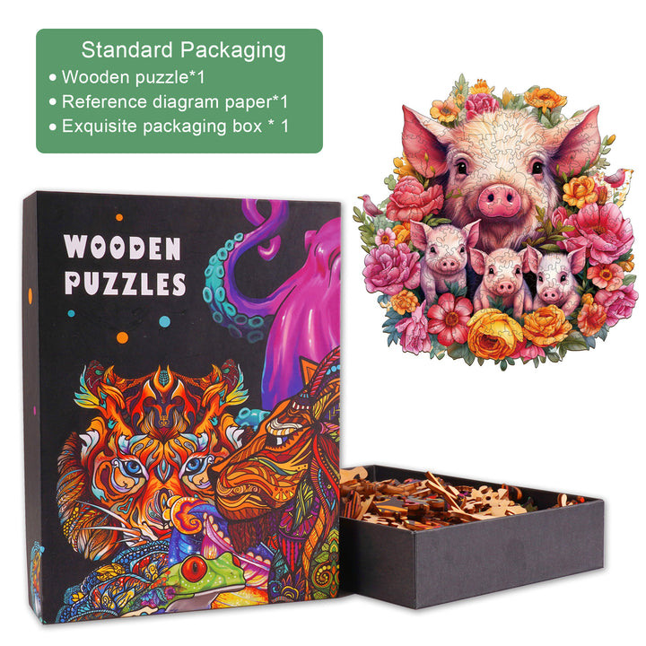 Mother Pig And Piglet-2 Wooden Jigsaw Puzzle-Woodbests