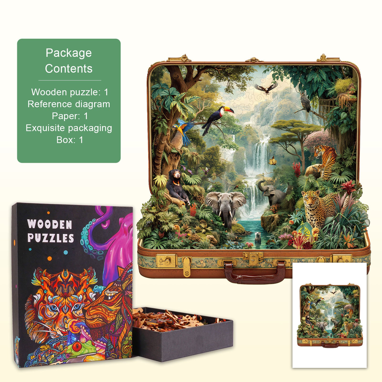 Suitcase scenery-jungle animals Wooden Jigsaw Puzzle