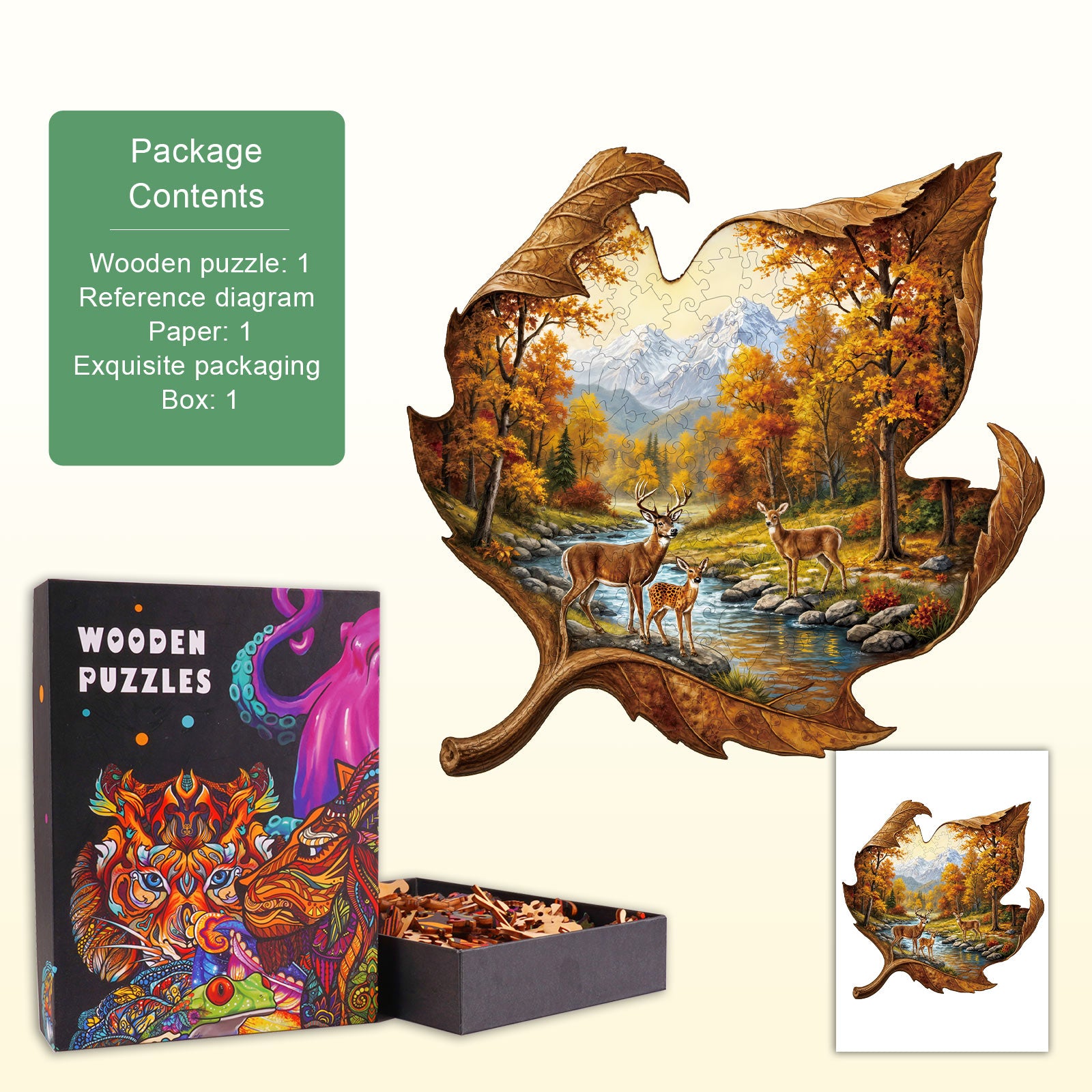 Golden Autumn Deer Wooden Jigsaw Puzzle