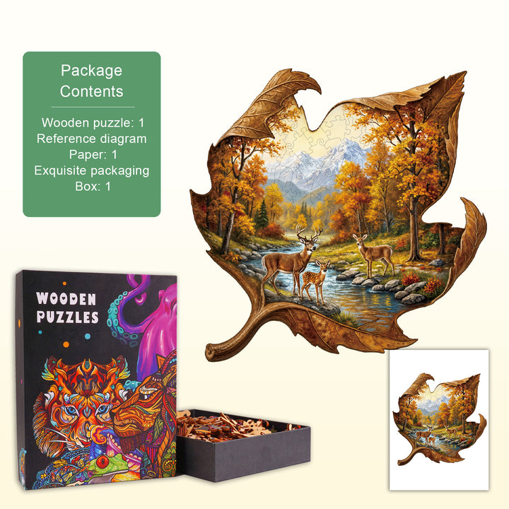 Golden Autumn Deer Wooden Jigsaw Puzzle