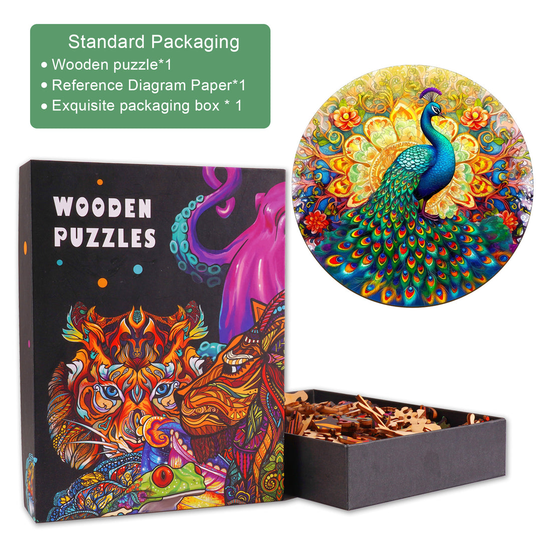 Mandala Peacock Wooden Jigsaw Puzzle-Woodbests