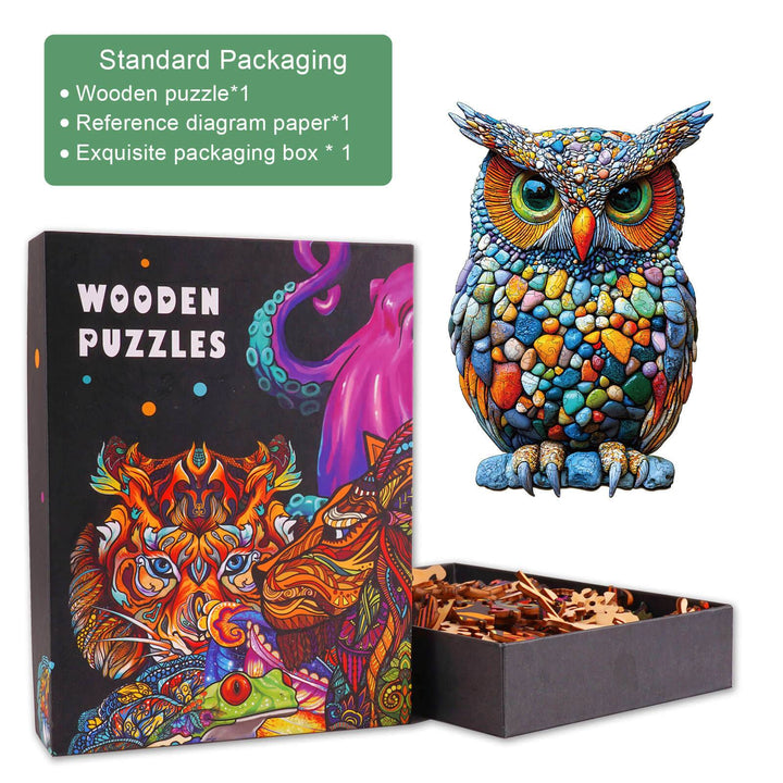 Colorful Stone Owl Wooden Jigsaw Puzzle