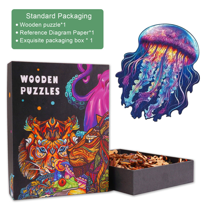 Watercolor Jellyfish Wooden Jigsaw Puzzle-Woodbests
