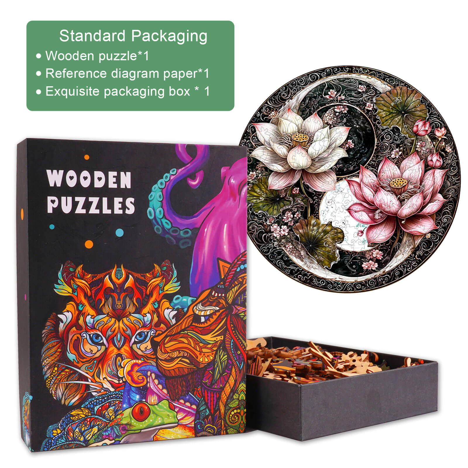 Yin Yang Lotus Wooden Jigsaw Puzzle