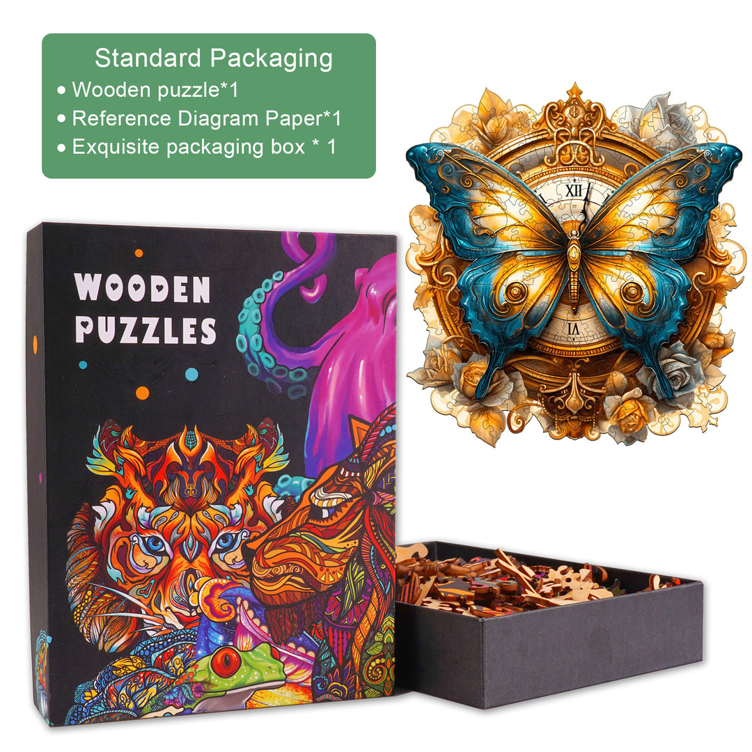 Butterfly And Clock Wooden Jigsaw Puzzle-Woodbests