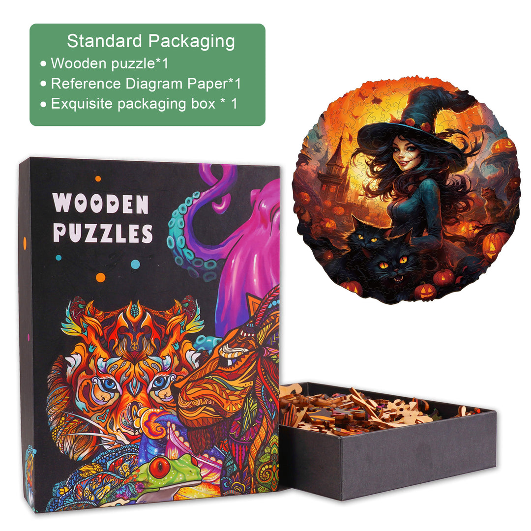 Witches and Cats Wooden Jigsaw Puzzle-Woodbests