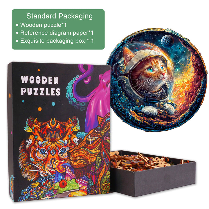 3D Space Cat Wooden Jigsaw Puzzle