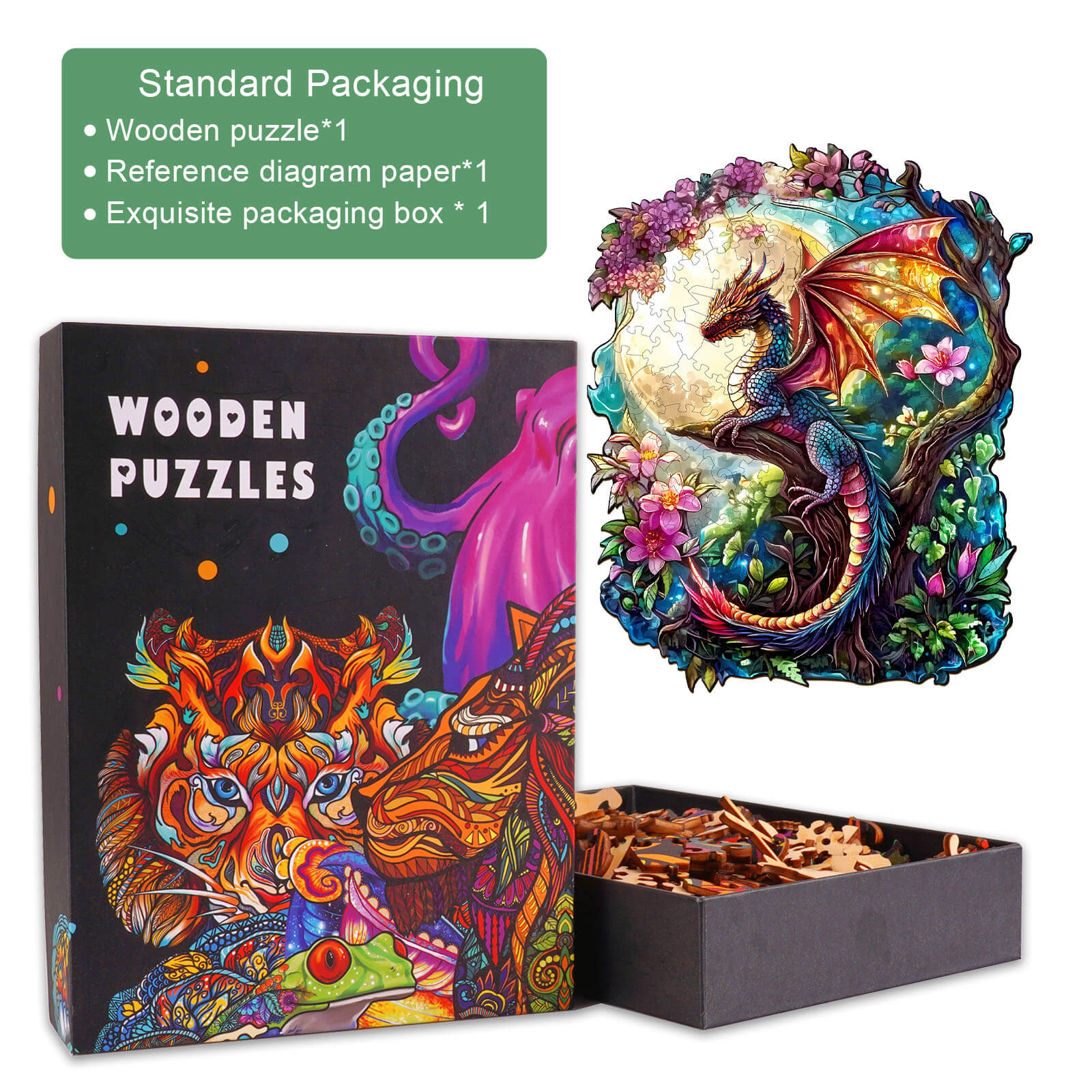 Dragon in Moonlight Wooden Jigsaw Puzzle