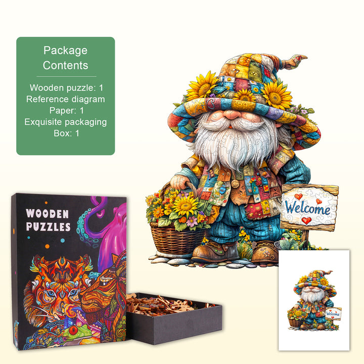 Sunflower gnome Wooden Jigsaw Puzzle