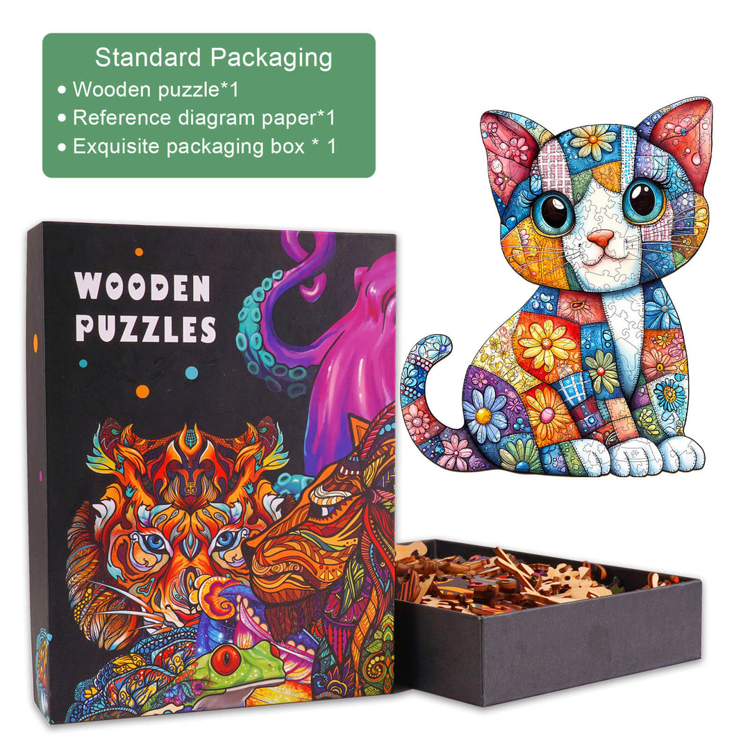 Patchwork Cat Wooden Jigsaw Puzzle