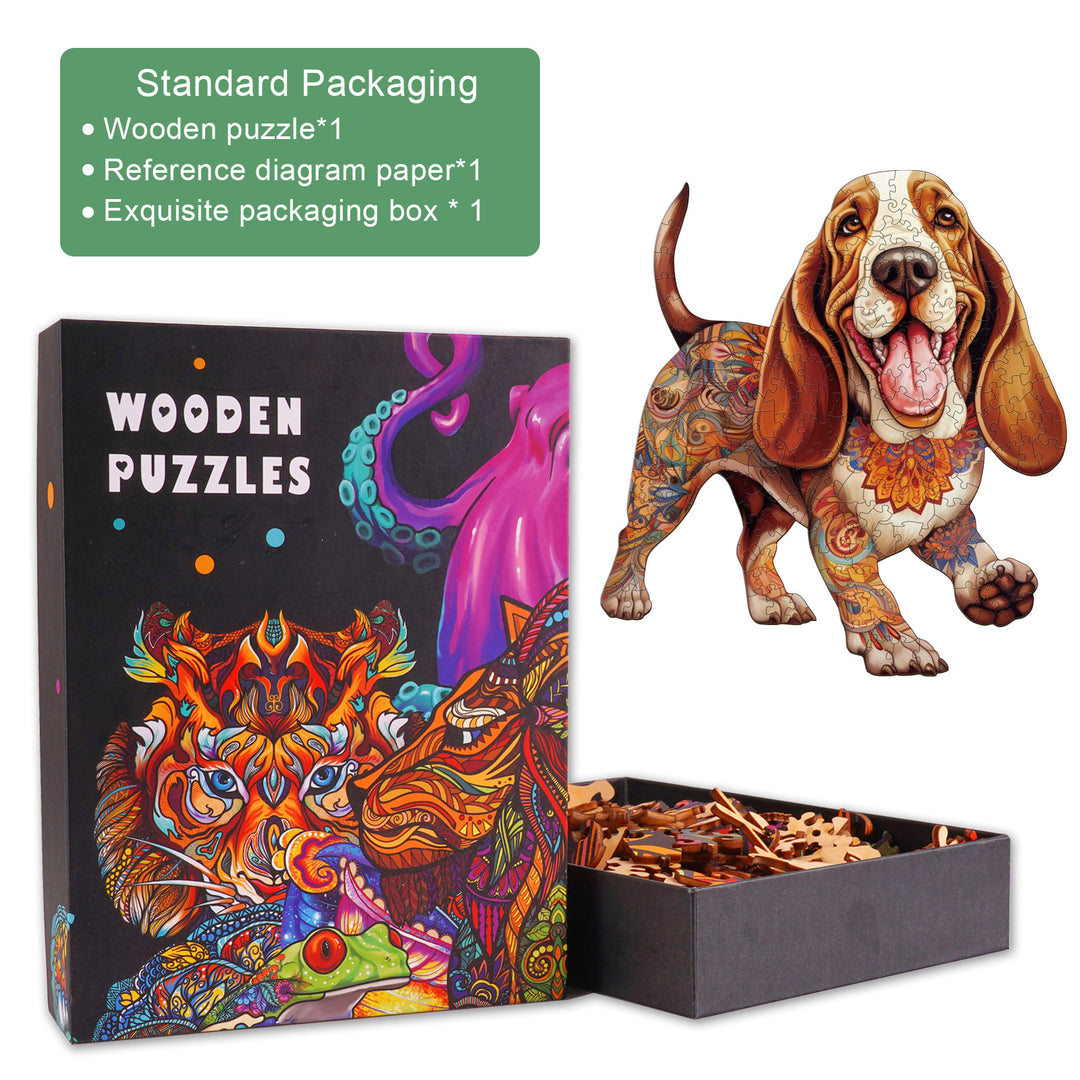 Basset Hound-2 Wooden Jigsaw Puzzle-Woodbests