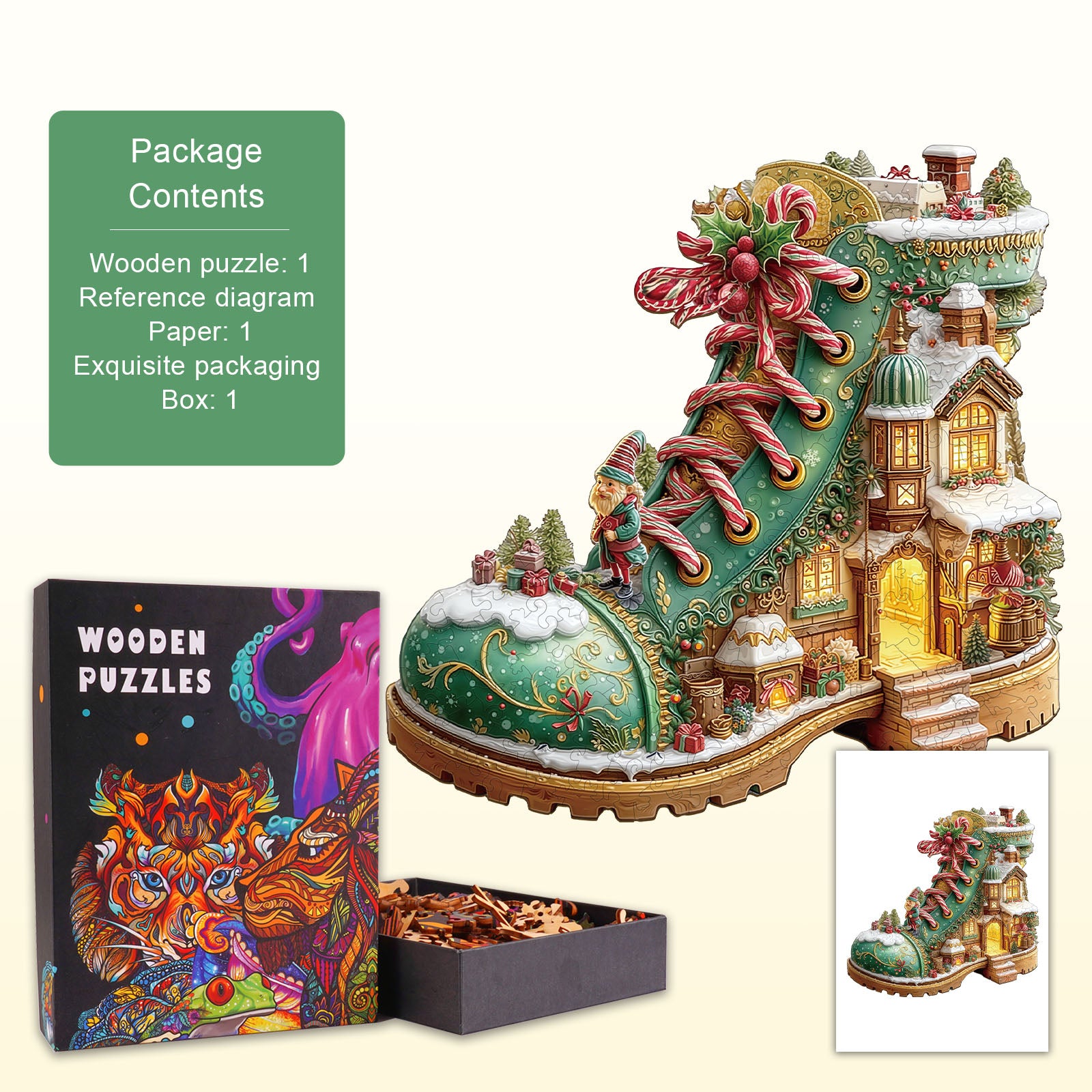 Christmas snow Boot Hut Wooden Jigsaw Puzzle