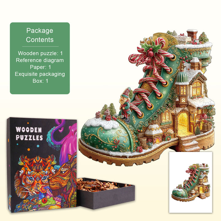 Christmas snow Boot Hut Wooden Jigsaw Puzzle