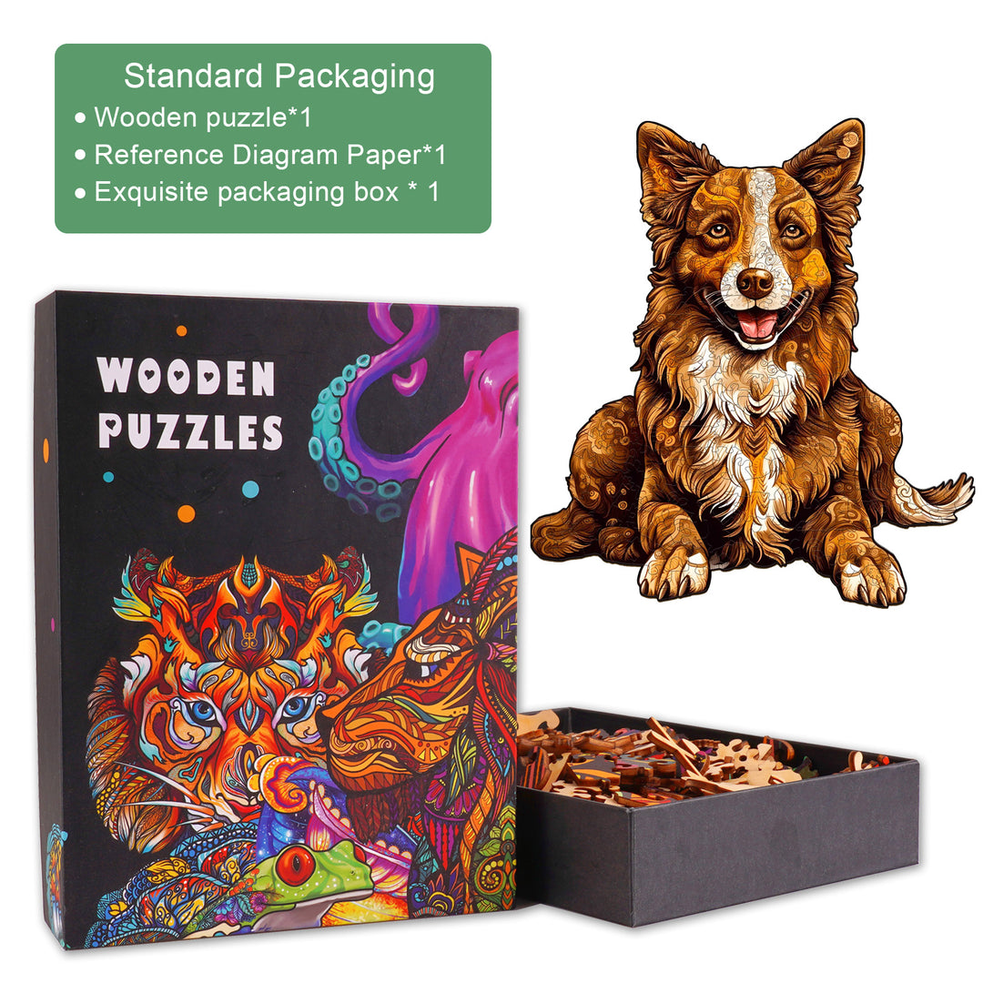 Smart Border Collie Wooden Jigsaw Puzzle-Woodbests