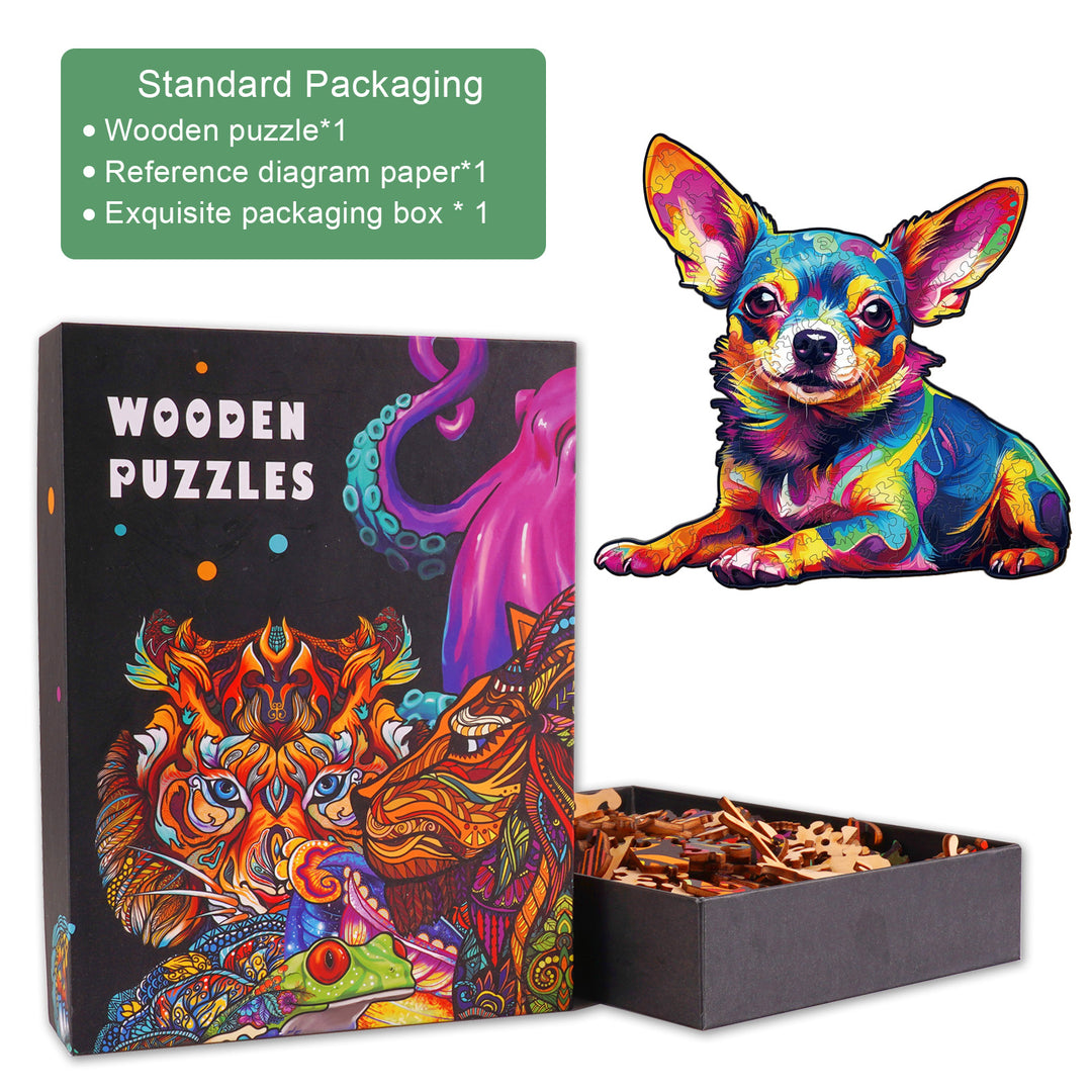 Colorful Chihuahua Wooden Jigsaw Puzzle-Woodbests