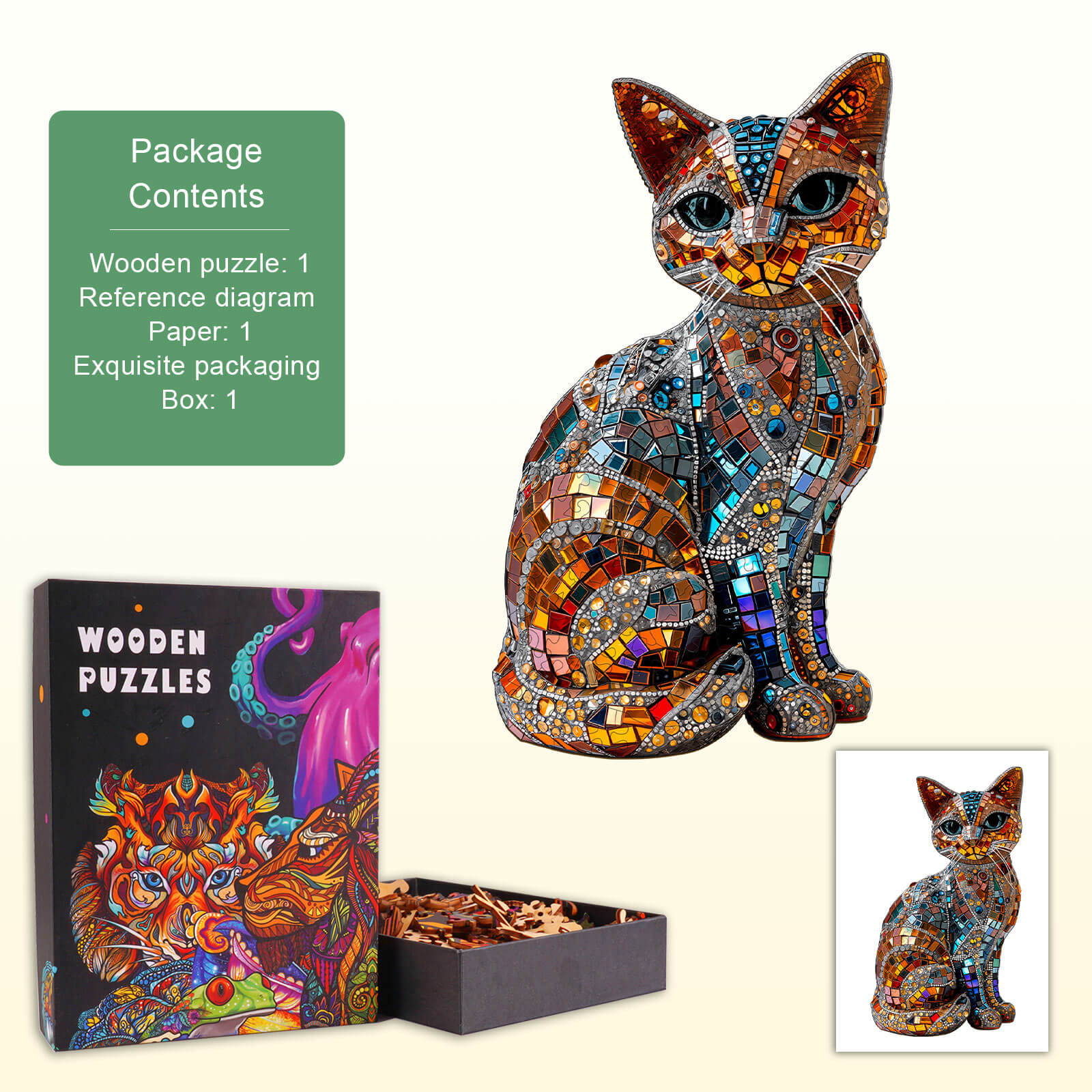 Vivid Mosaic Cat Wooden Jigsaw Puzzle