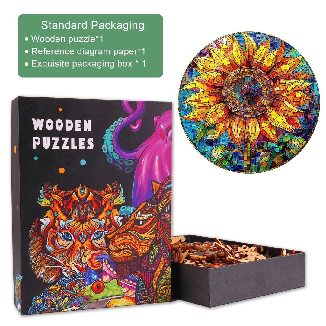 Stained Glass Sunflower Wooden Jigsaw Puzzle