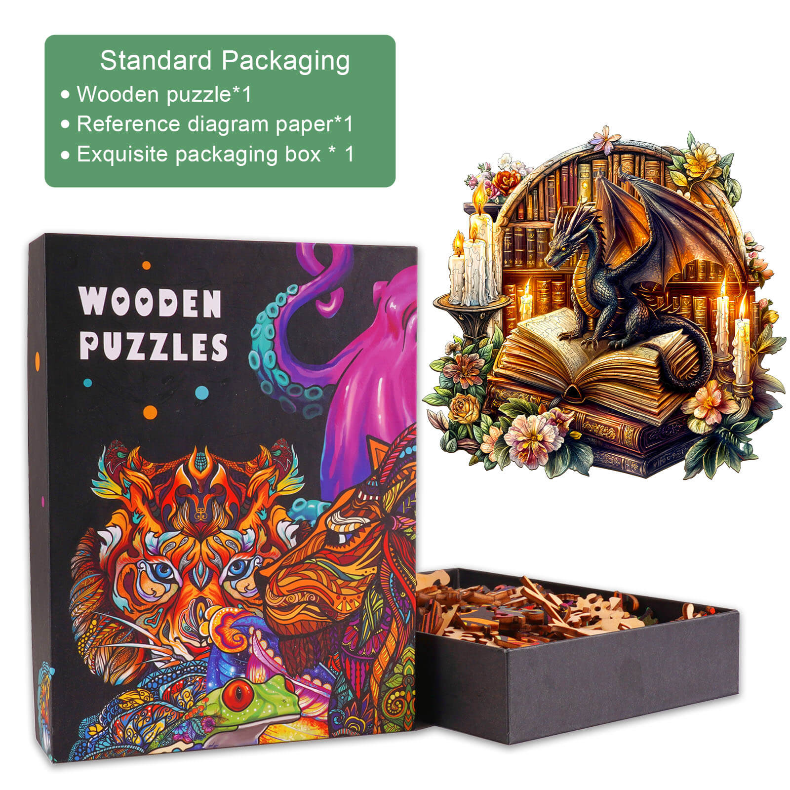 Dragon's Library-3 Wooden Jigsaw Puzzle