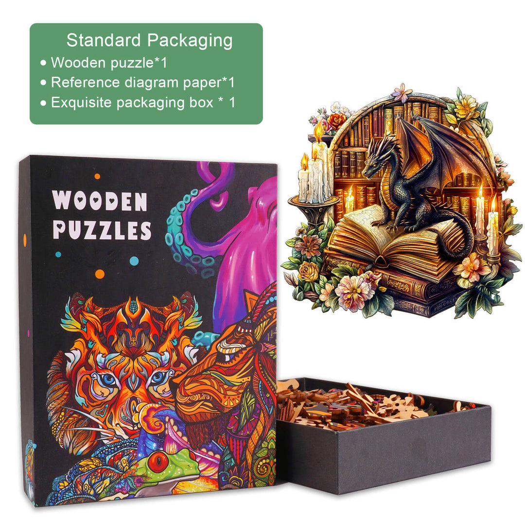 Dragon's Library-3 Wooden Jigsaw Puzzle