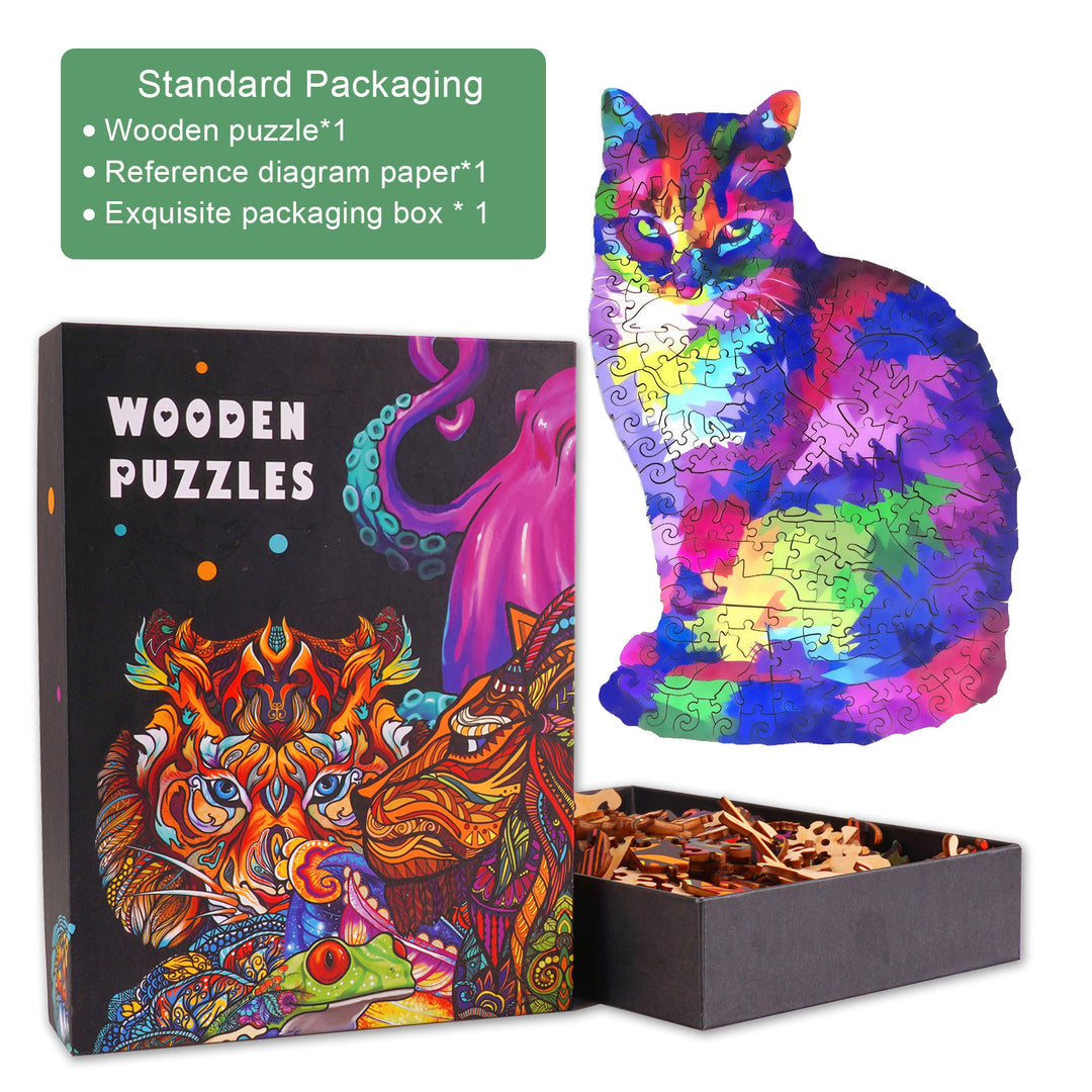 Rainbow Cat Wooden Jigsaw Puzzle
