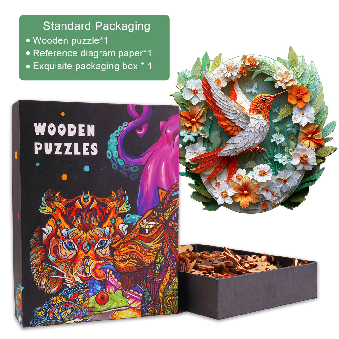 3D Colored Paper Carving Hummingbird Wooden Jigsaw Puzzle