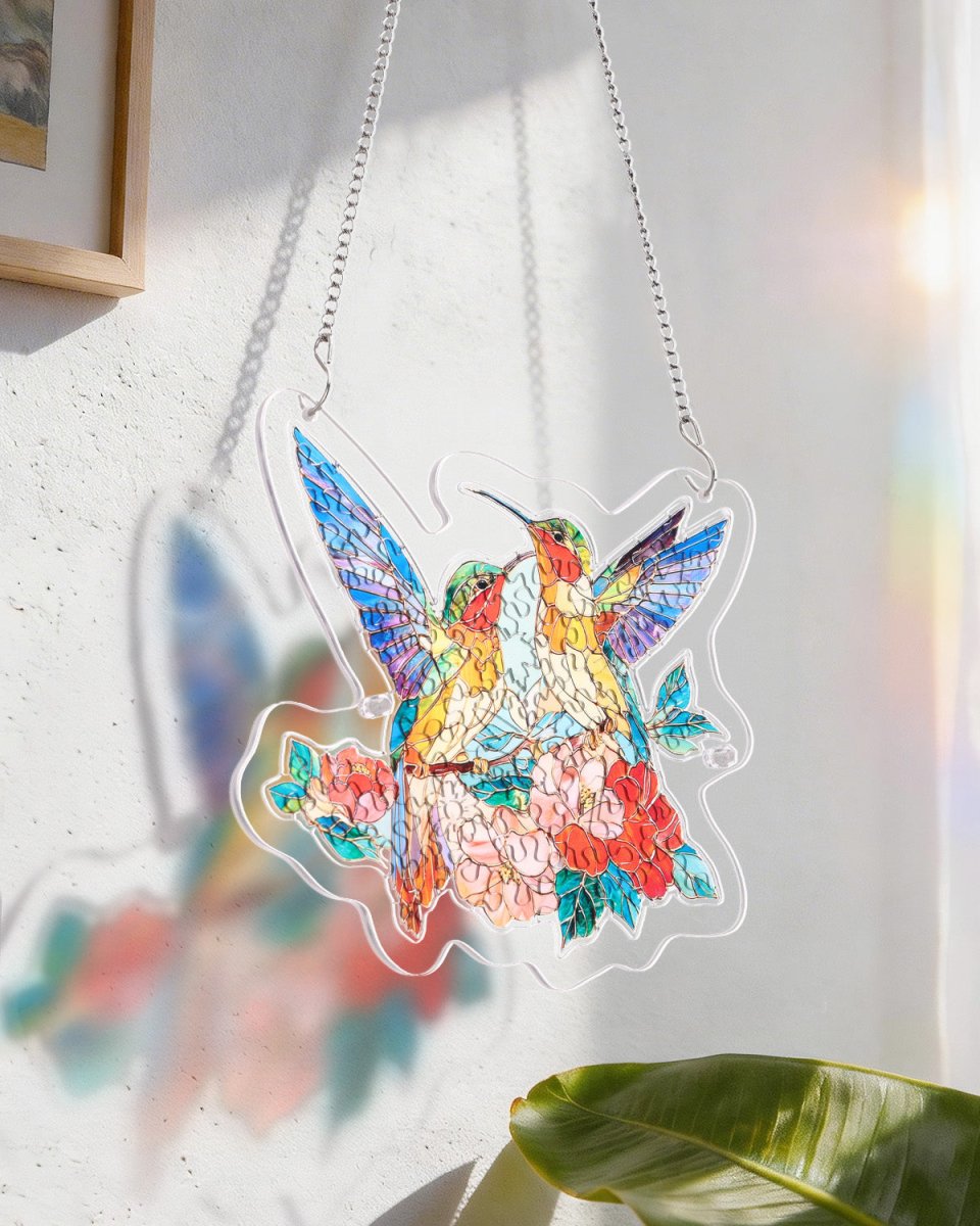 Attrape-soleil puzzle en acrylique - Deux oiseaux du printemps
