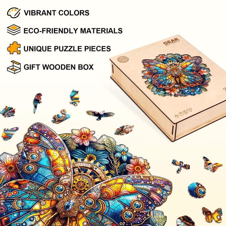 gear butterfly Wooden Jigsaw Puzzle