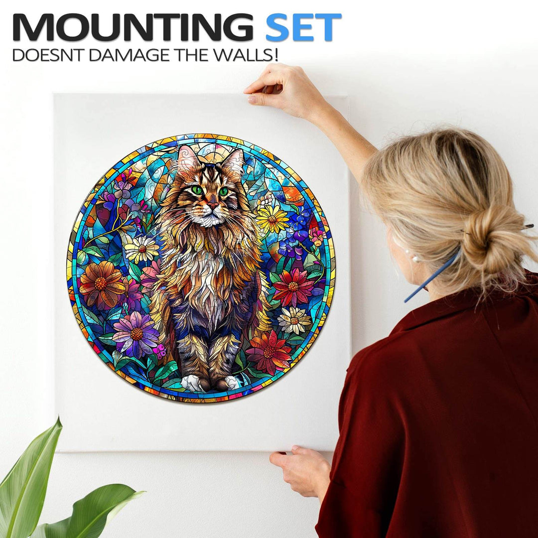 Stained Glass Maine Coon Wooden Jigsaw Puzzle