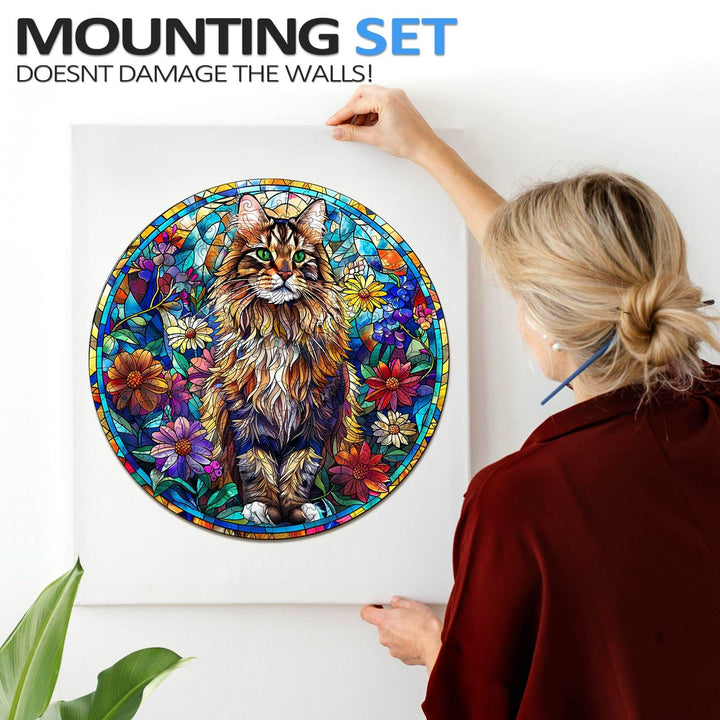 Buntglas Maine Coon Holzpuzzle