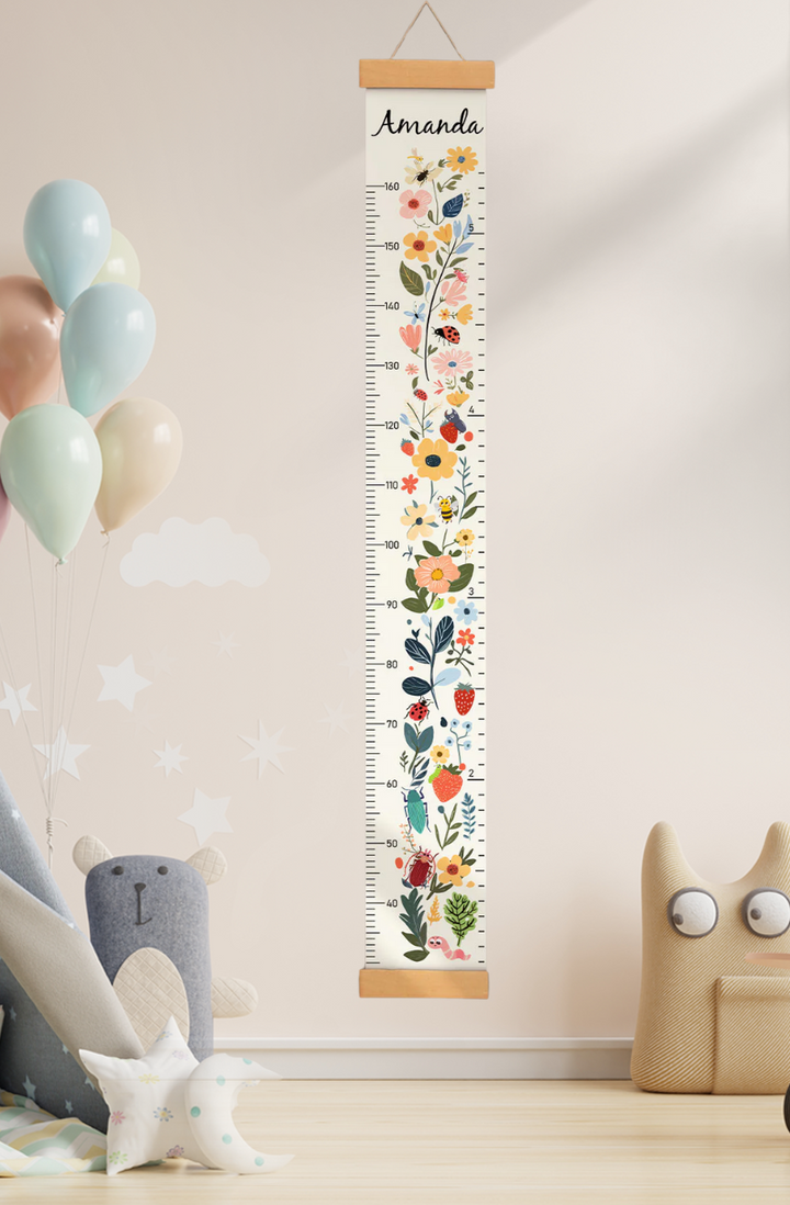 Personalisierter hängender Leinwand-Höhenmesser mit Blumenmuster für den Garten